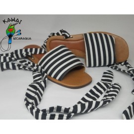 Sandalias de Tela Blanco/Negro